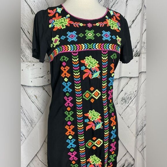 Shoreline Black Embroidered Floral Dress S - Picture 4 of 8